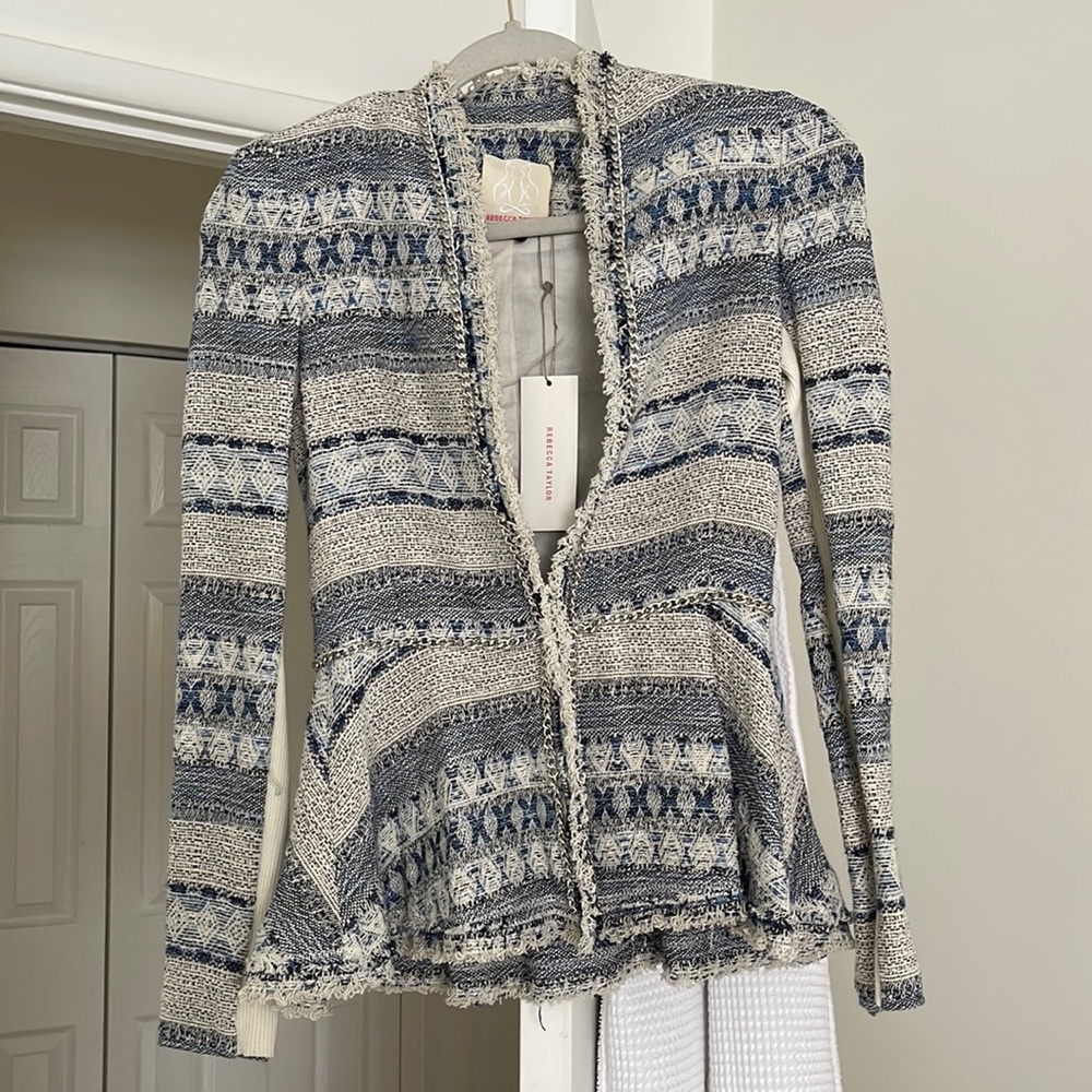 Size O NWT Rebecca Taylor Tweed & Chain Blazer